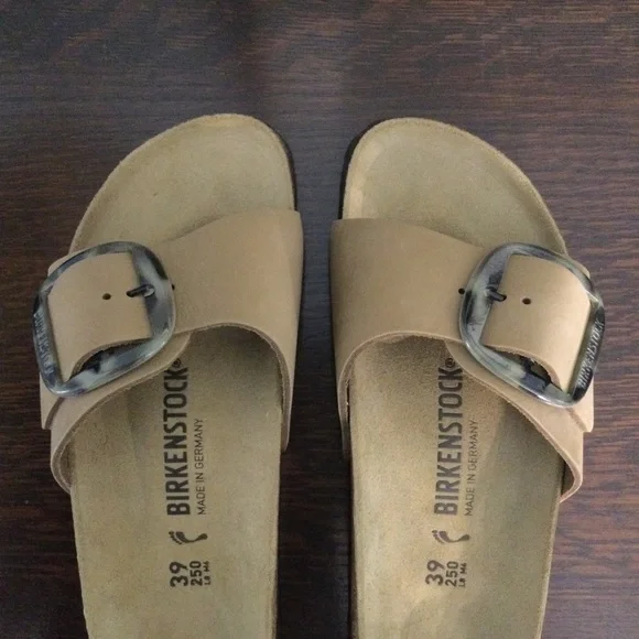 Birkenstock Madrid Torty Big Buckle Sandal Mud Green Nubuck Leather 39 New - Picture 2 of 8